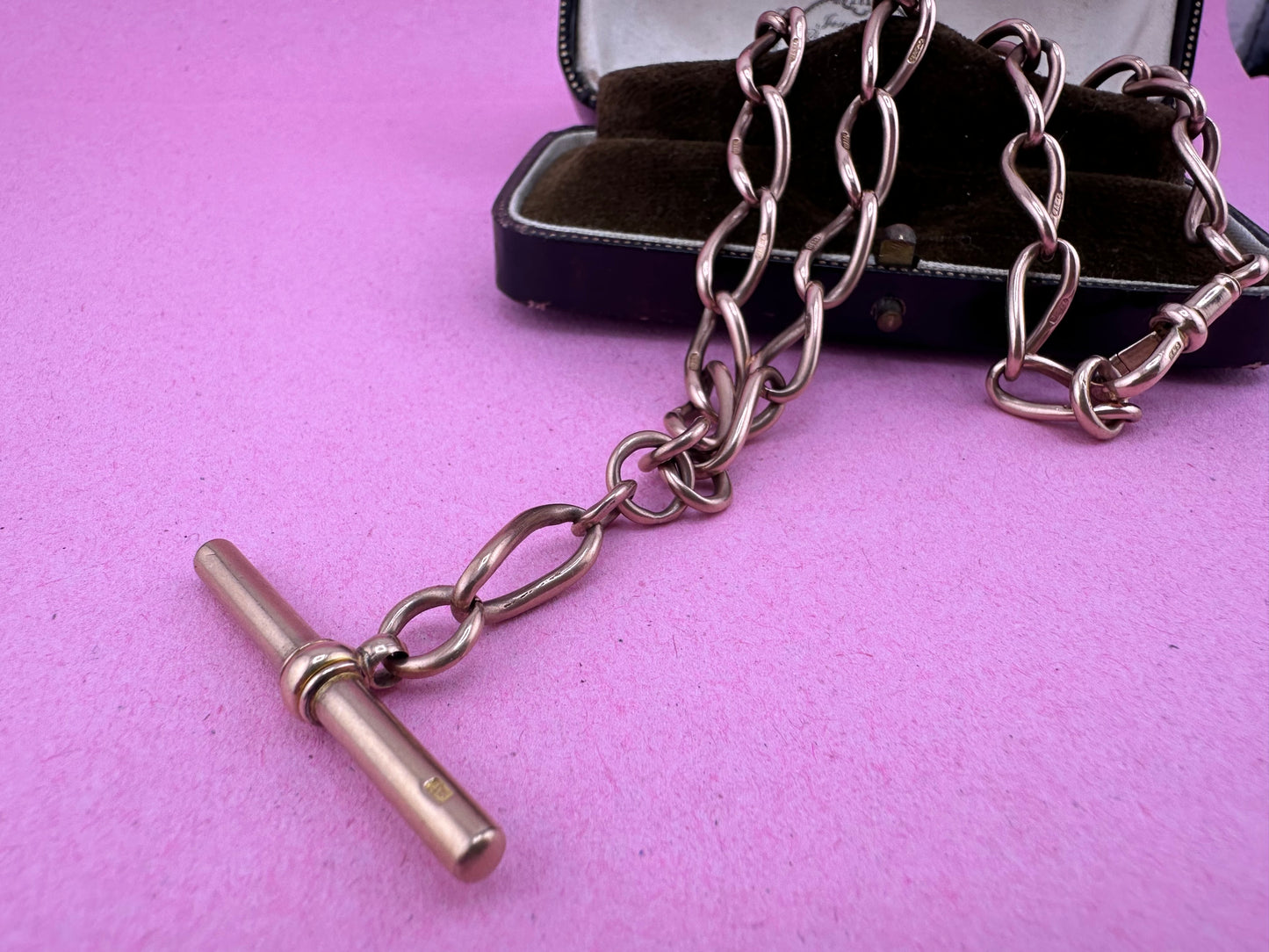 Antique 9ct Rose Gold Open Curb Albert chain