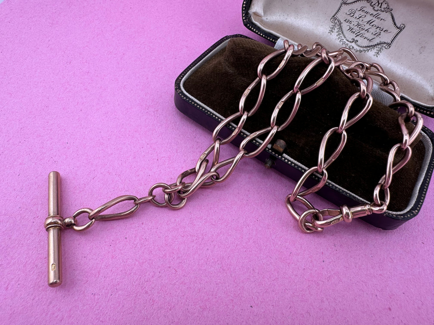 Antique 9ct Rose Gold Open Curb Albert chain