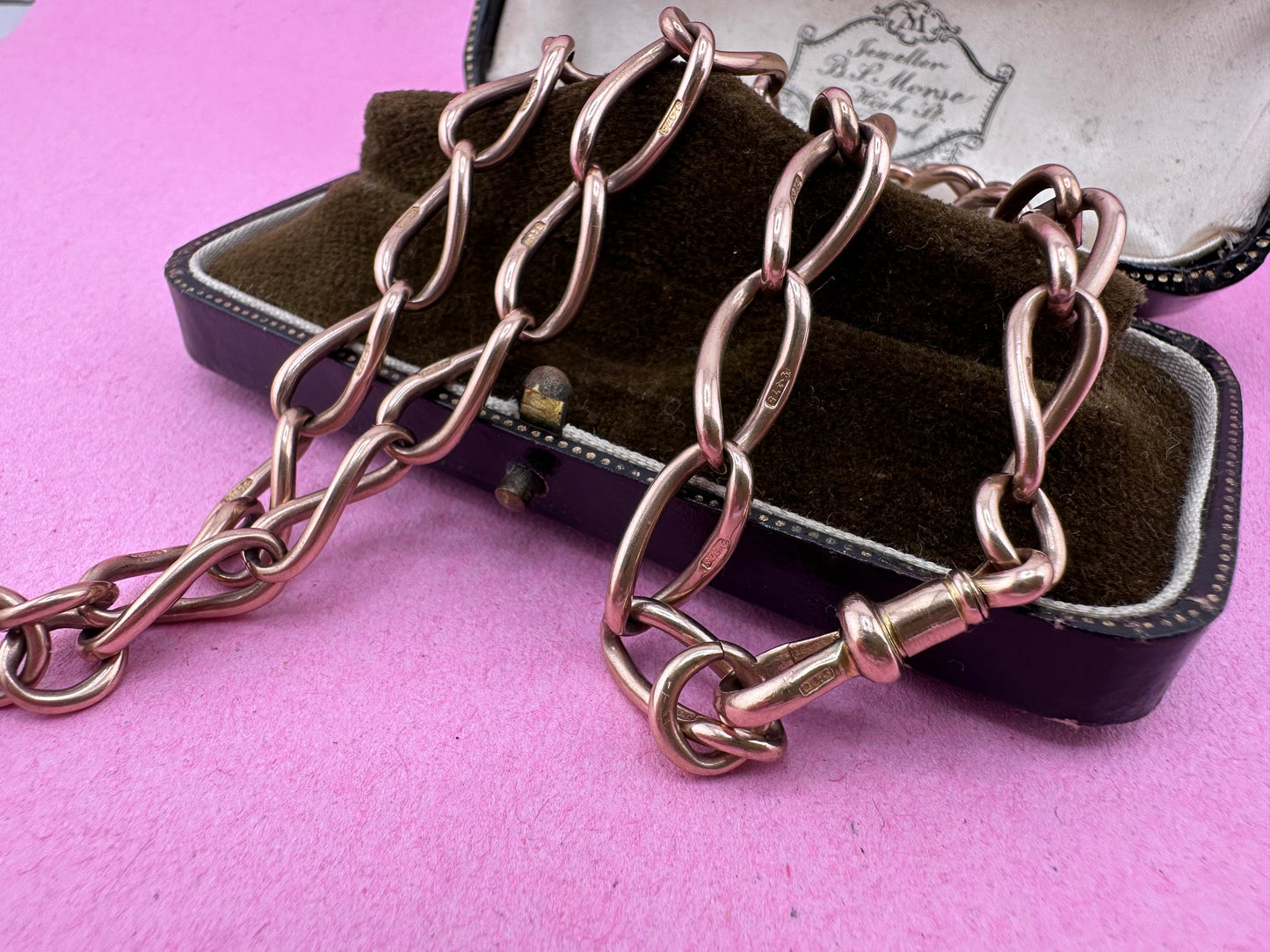 Antique 9ct Rose Gold Open Curb Albert chain