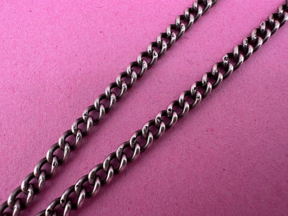 Antique Sterling silver Albert chain, with two dog clip, t-bar and fob
