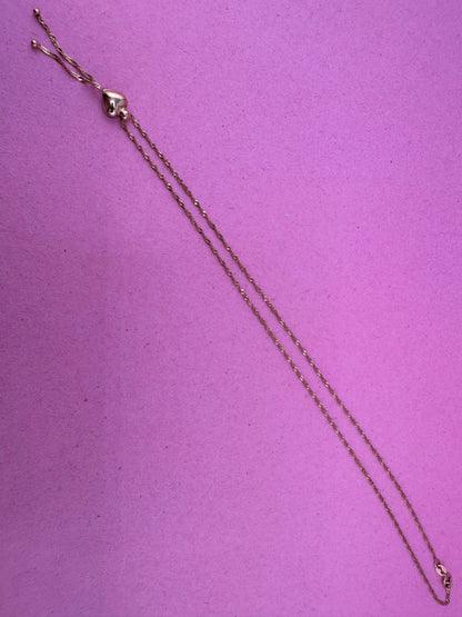 Vintage 9ct Gold Loose Rope chain with heart tassel slider.