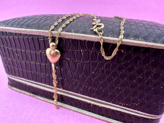 Vintage 9ct Gold Loose Rope chain with heart tassel slider.