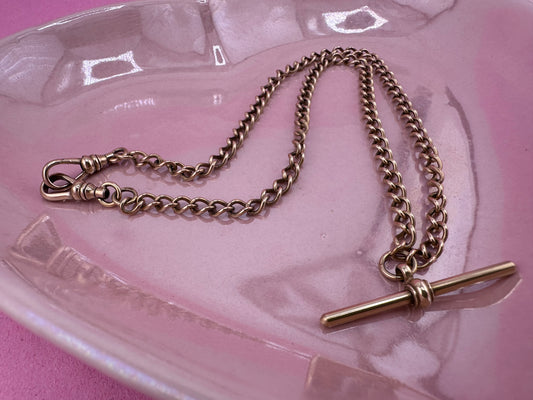 Vintage 9ct Yellow Gold Albert Chain and two swivel dog clips