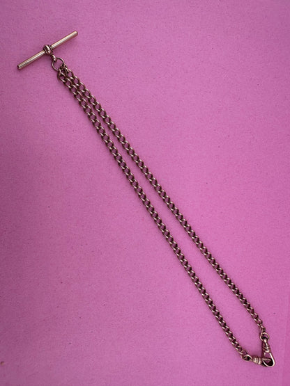 Vintage 9ct Yellow Gold Albert Chain and two swivel dog clips