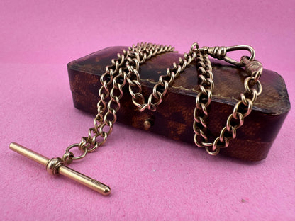 Vintage 9ct Yellow Gold Albert Chain and two swivel dog clips
