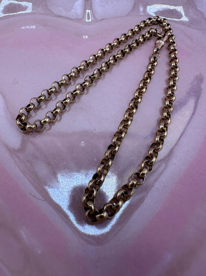 Vintage 9ct Yellow Gold Rolo/Belcher chain with antique dog clip