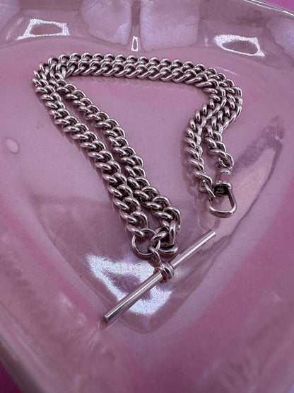 Sterling Silver Albert Chain with dog clip and T-Bar