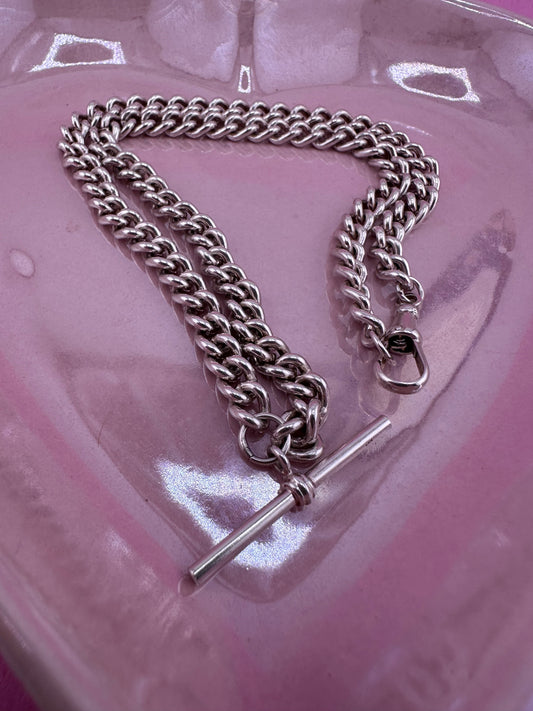 Sterling Silver Albert Chain with dog clip and T-Bar