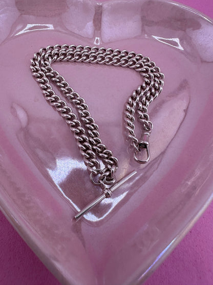 Sterling Silver Albert Chain with dog clip and T-Bar