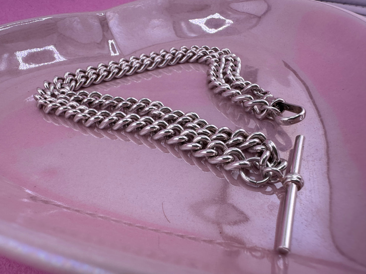 Sterling Silver Albert Chain with dog clip and T-Bar