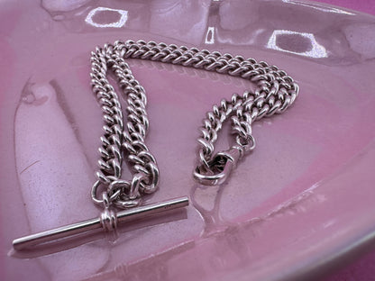 Sterling Silver Albert Chain with dog clip and T-Bar