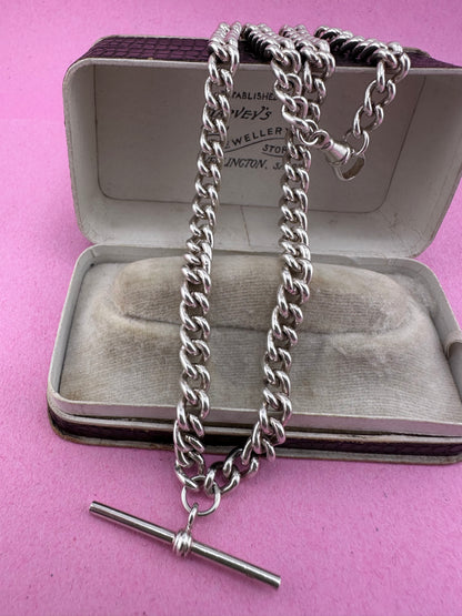 Sterling Silver Albert Chain with dog clip and T-Bar