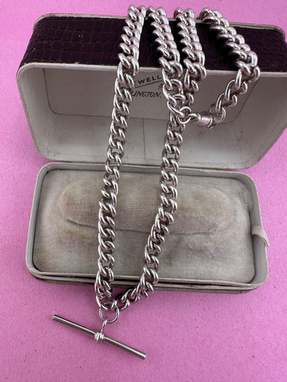 Sterling Silver Albert Chain with dog clip and T-Bar