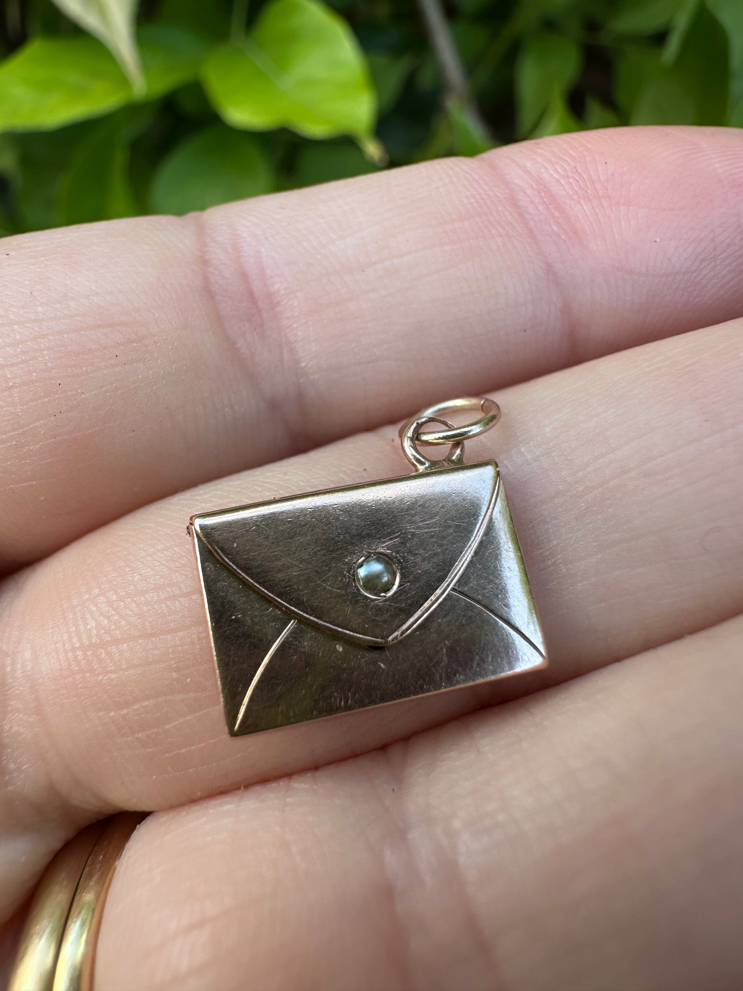 9ct Rose Gold articulated Envelope Charm with seed pearl