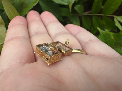 Reserved for Teigan Vintage 9ct Gold Articulated Treasure chest charm with diamonds
