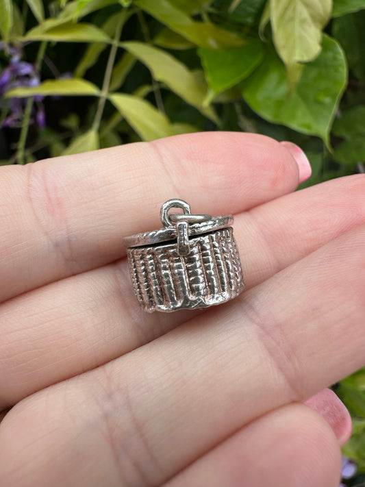 Silver Fish in a Basket Charm, opens