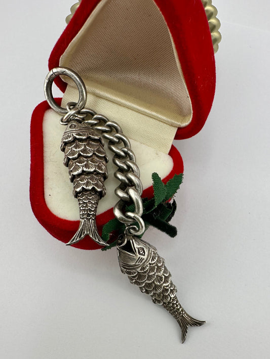 Sterling Silver Articulated Double Fish Pendant