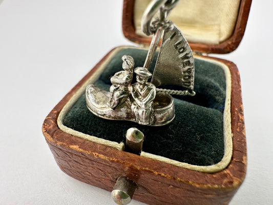 Silver Articulated ‘I Love You’ Boat charm, sail moves