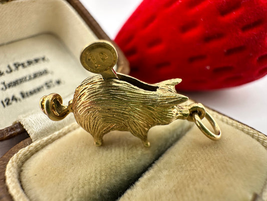 Vintage 9ct Gold Piggy Bank charm, with moving coin/tail