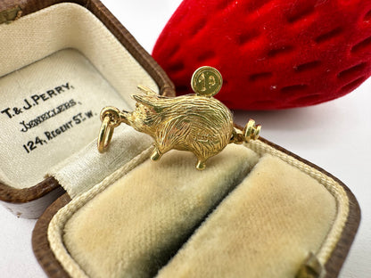 Vintage 9ct Gold Piggy Bank charm, with moving coin/tail
