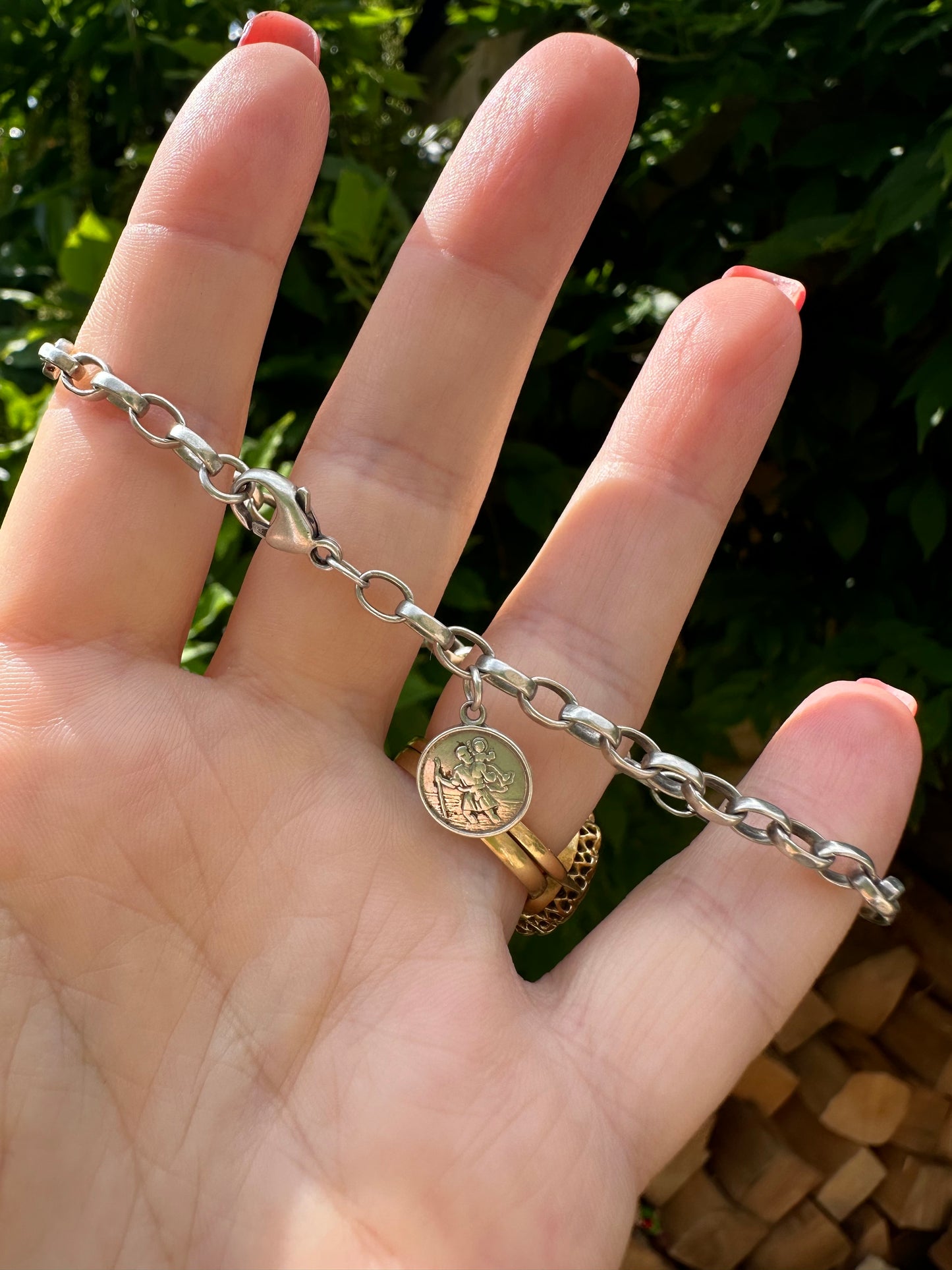 Silver Belcher Bracelet with St Christopher charm