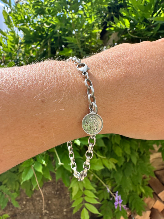 Silver Belcher Bracelet with St Christopher charm