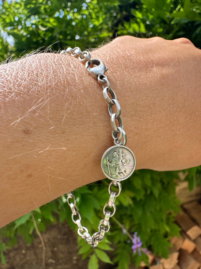 Silver Belcher Bracelet with St Christopher charm