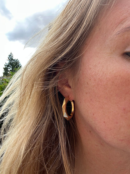 9ct Gold UnoAerre Octagonal Geometric Large Hoops