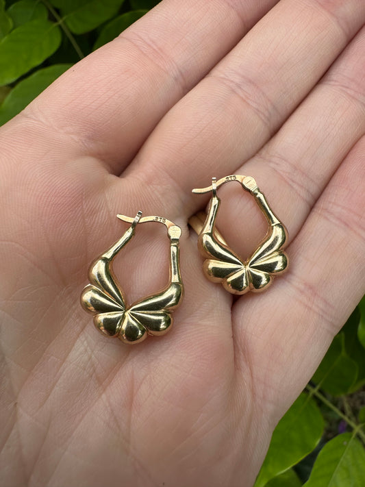 9ct Gold Butterfly puffy hoops