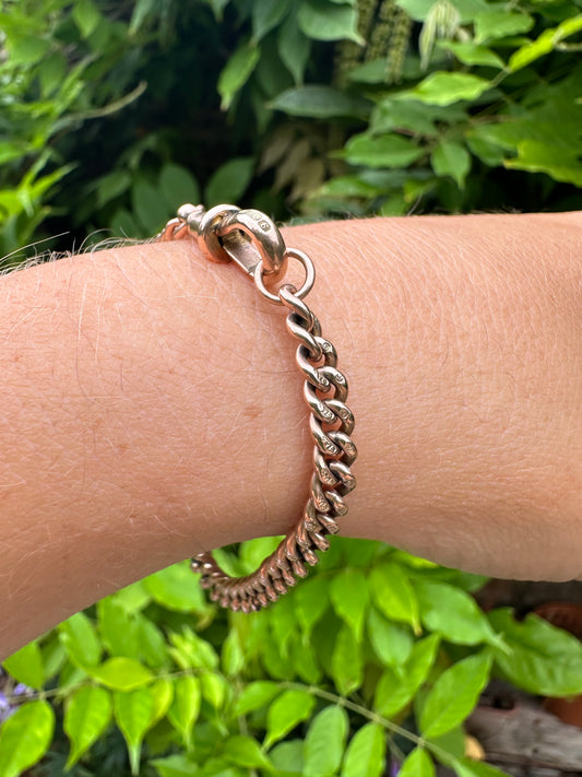 Antique 9ct Rose Gold Graduated Albert Bracelet with dog clip