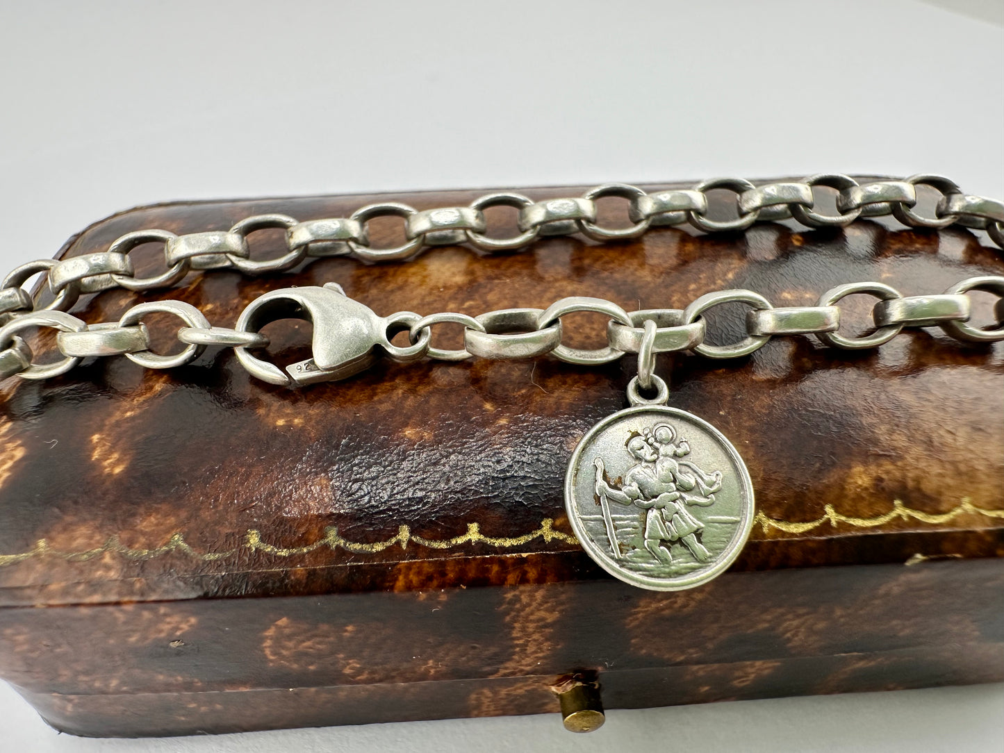Silver Belcher Bracelet with St Christopher charm