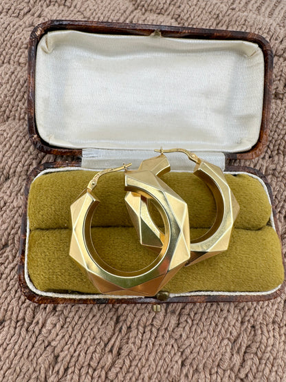9ct Gold UnoAerre Octagonal Geometric Large Hoops