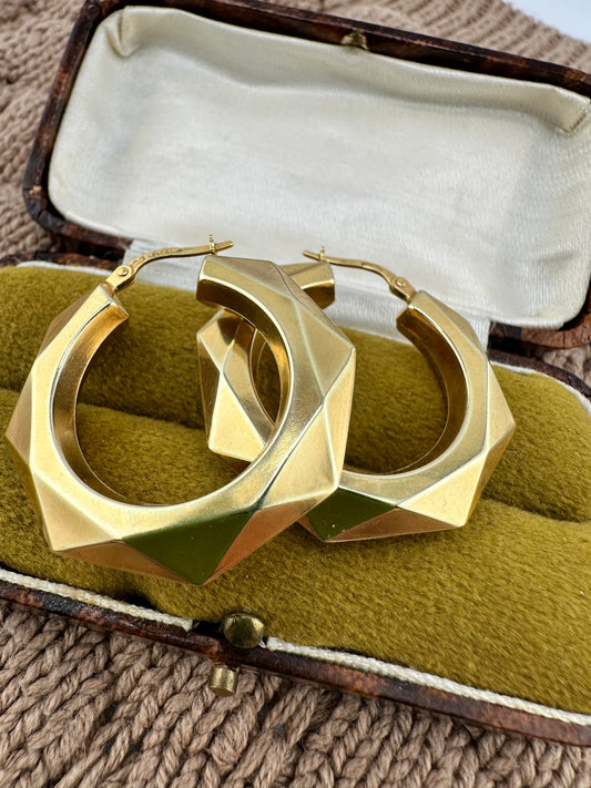 9ct Gold UnoAerre Octagonal Geometric Large Hoops