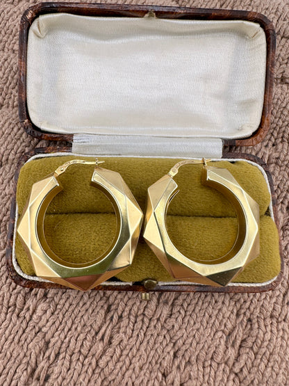 9ct Gold UnoAerre Octagonal Geometric Large Hoops