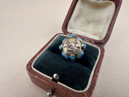 9ct Gold Evil eye charm with turquoise. Engraved with Turkish mosque.