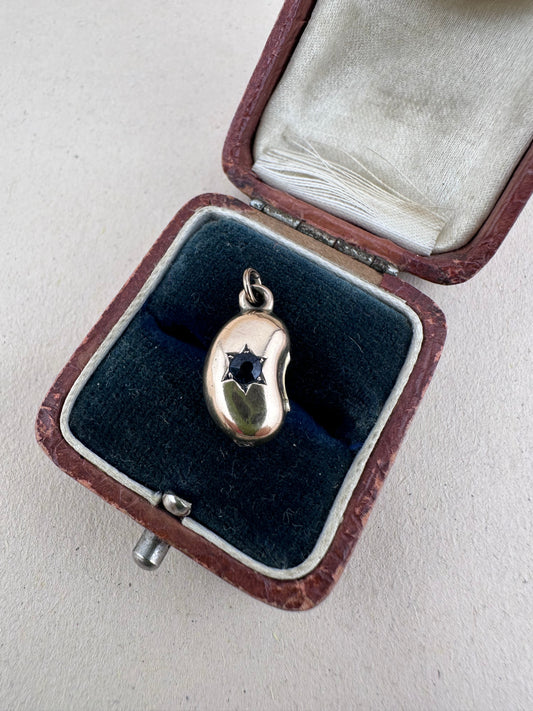Antique 9ct gold Lucky Bean Charm with star set Iolite