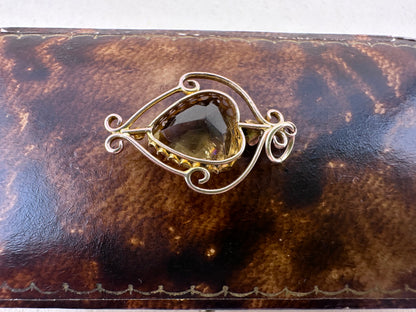 Edwardian 9ct Gold Citrine Heart Pendant