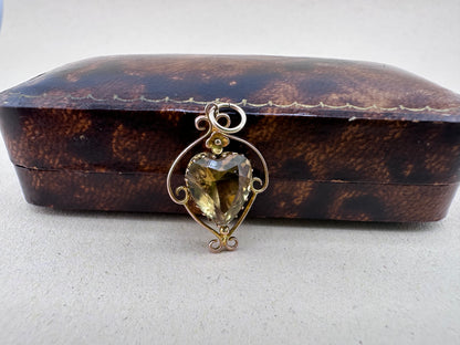 Edwardian 9ct Gold Citrine Heart Pendant