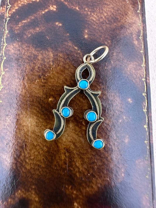 9ct Gold Turquoise Wishbone charm