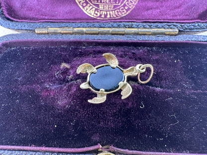 Vintage 9ct Gold Onyx Turtle charm