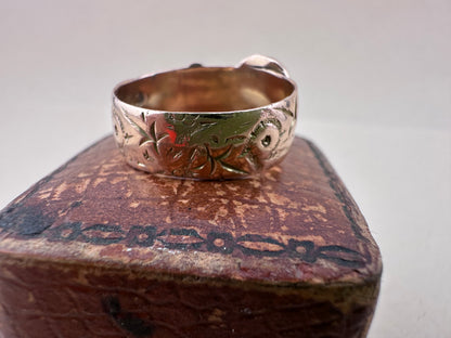 Antique 9ct Rose gold carved Buckle Ring