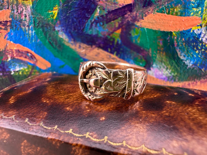 Antique 9ct Rose gold carved Buckle Ring