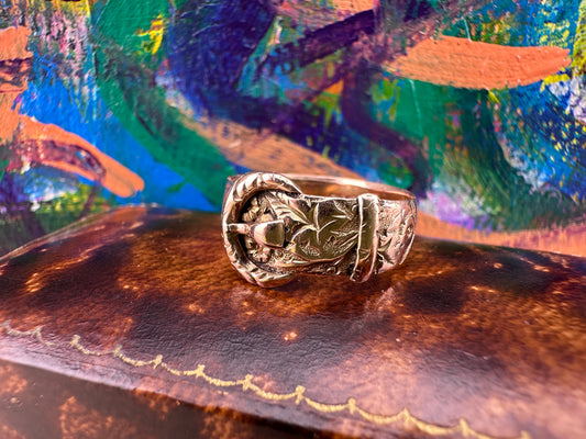 Antique 9ct Rose gold carved Buckle Ring