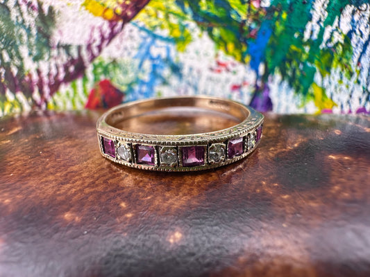 9ct Gold Diamond and Ruby Half eternity band