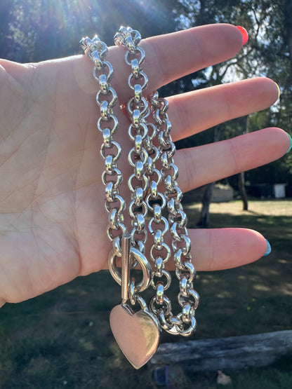 Vintage Sterling silver 90s/00s Heart Toggle chain