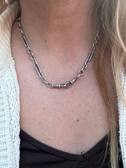 Antique Sterling Silver double Trombone chain with two dog clips