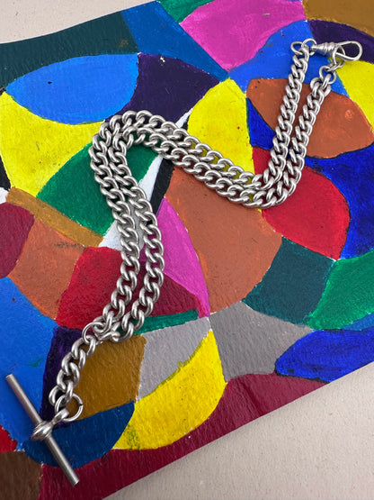 Vintage Sterling Silver curb Alber chain with T-bar