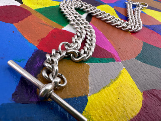 Vintage Sterling Silver curb Alber chain with T-bar