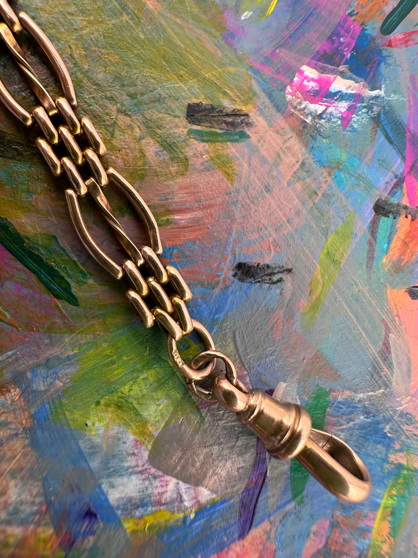 Antique  9ct Rose Gold Gate extender/Bracelet with antique dog clip
