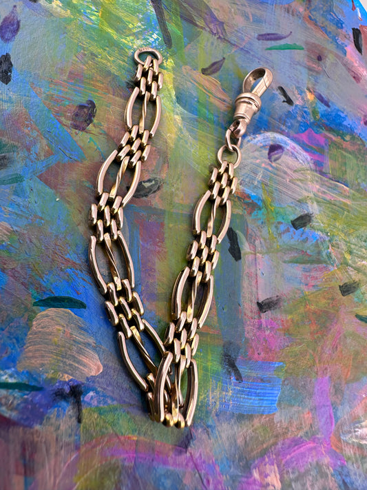 Antique  9ct Rose Gold Gate extender/Bracelet with antique dog clip